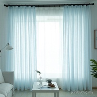 Window Screen Sand Curtain Thin Style Texture Linen White Gauze Thin Light Blue Blue Sand Curtain Li