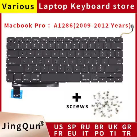 New A1286 For Macbook Pro 15" Replacement Keyboard US UK Russian French Spain Arabic Version 2009 20
