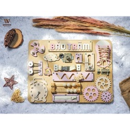 Busy board PRINTED WITH OWN NAME - Woodness brand Busy board Montessori wooden toys Board game woode