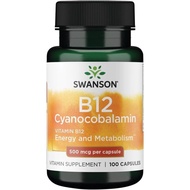 Swanson Vitamin B-12 (Cyanocobalamin) Energy Cardivascular Health Support 500 mcg 100 Capsules