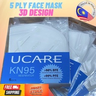 Ucare KN95 5 Ply 3D Design Disposable Face Mask, Soft, Comfortable & Breathable