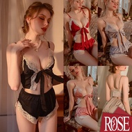 Rose Lace Pajama Set Sexy Lingerie For Women Sleeveless Sleepwear Strap Nightwear