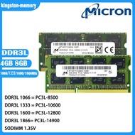 ไมครอนแล็ปท็อป Ram DDR3L 4กิกะไบต์8กิกะไบต์1066/1333/1600 1866เมกะเฮิร์ตซ์แล็ปท็อปหน่วยความจำ PC3L-8500 10600 12800 14900 Ddr3L 1.35โวลต์ SODIMM 204pin หน่วยความจำสำหรับโน๊ตบุ๊ค