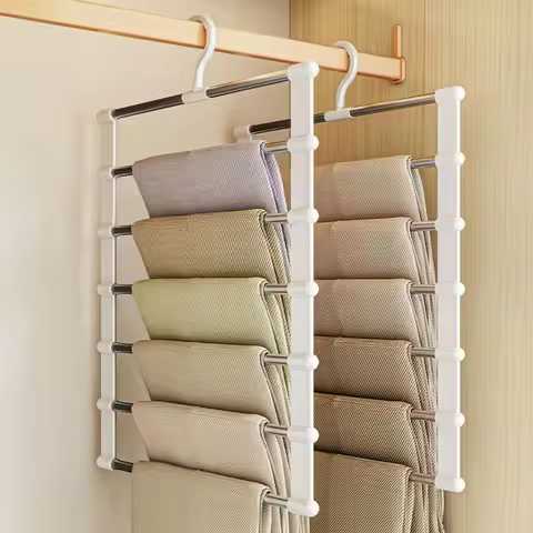 7 Layers Multi-functional Clothes Hangers Space-Saving Foldable Pant Storage Rack Cloth Rack for Jea