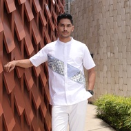 Hadinata Batik Koko Cap Pendek Azriel White Raya Series