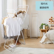XType Clothes Hanger Double Rod Wooden Thickened Drying Rack Metal Foldable Bed Bottom Storage Bedroom Balcony