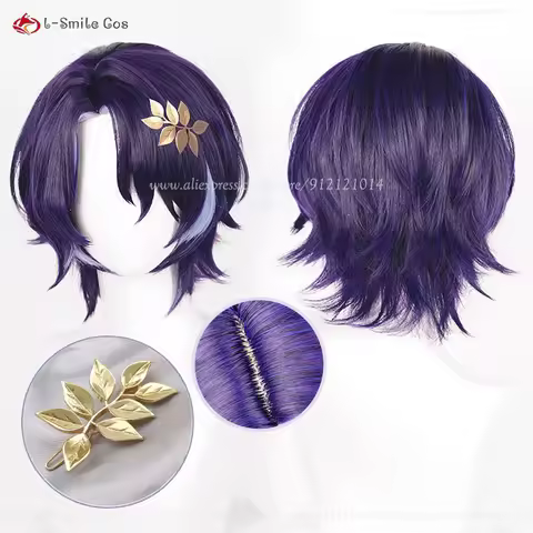 HSR Dr. Ratio Cosplay Wig Dr Ratio 33cm Short Purple Highlights Wigs Heat Resistant Synthetic Hair P