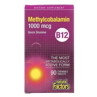 Natural Factors, B12, Methylcobalamin, 1000mcg | 5000mcg,  60 / 90 / 180 Chewable Tablets