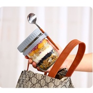 Glass Oatmeal Cup Soy Milk Breakfast Cup Mason Jar Yogurt Cup Portable Spoon Salad Yogurt Sealed Jar