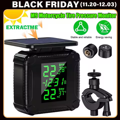 Extractme Tire Pressure Monitoring System Colorful Display Wireless TPMS Motorcycle Solar Charge Tyr