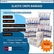 PRIMES Elastic Crepe Bandage (Stretchable to 4.5m; Light Compression; 5cm/7.5cm/10cm/15cm) - 12rolls