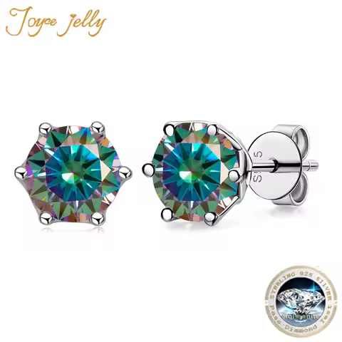 JoyceJelly 1/2/4CT VVS D Color Moissanite Russian Cut 8H8A Lab Diamond Stud Earrings For Women S925 