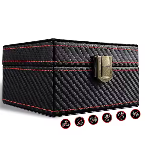 Faraday Box for Car Keys Key Fob Protector Leather Signal Blocker Box Anti Theft Car Key Signal Bloc