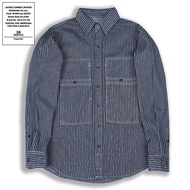 OKONKWO WESTERN SHIRTS Ami Kaji Vertical Striped Workwear Shirt Big Pocket Denim Shirt