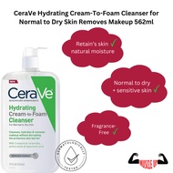 CeraVe Hydrating Cream-To-Foam Cleanser for Normal to Dry Skin Removes Makeup 562ml