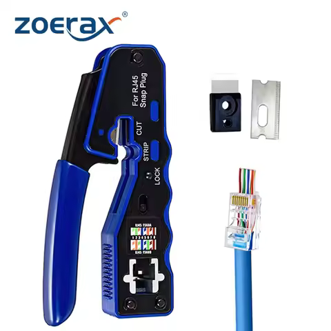 ZOERAX RJ45 Crimp Tool Ethernet Crimping Tool All-in-one Crimper For Pass Through Cat6 Cat5e Connect