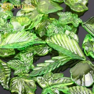 CURTES 30pcs Green Transparent Leaf Shape Beads, Leaf Shape Transparent Green Acrylic Leaf Beads, DI