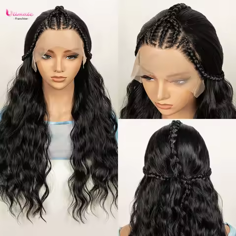 Elegant French Braided Wig Synthetic Cornrow Braided Wigs for Ladies Transparent 9X6 Lace Closure Wi