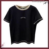 IER Round Neck Embroidered Genuine Shoulder All-Match Short-Sved t