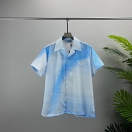 2VV7 PA Summer New Style Short-Sleeved Shirt All-Match Top Blue White Color Matching Foreign Trade S