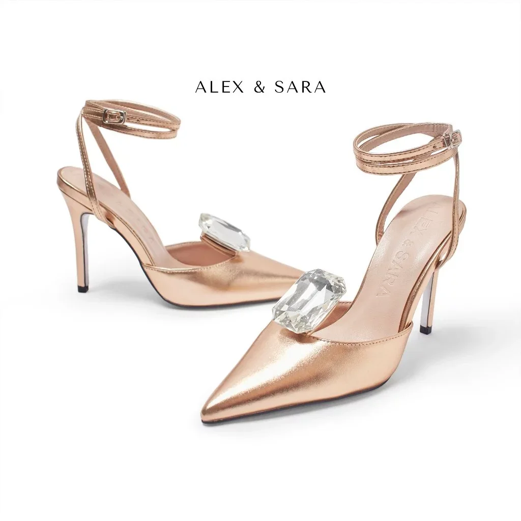 Giày cao gót mũi nhọn đính đá vuông sang trọng độc đáo | ALEX & SARA - CEM01
