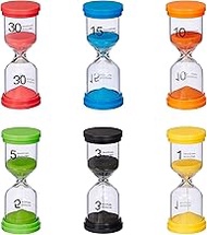 Relaxdays Set of 6 Hourglass Timers, 1/3/5/10/15/30 Min, H x D: 11 x 4.5 cm, Sand Egg Timer, Childre