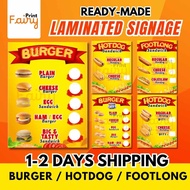 PRINTFAIRY LAMINATED A4 SIGNAGE FOR BURGER HOTDOG FOOTLONG BUSINESS