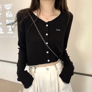 Spring Autumn 2023 Design Niche Sweet Spicy Style Chic Short Top Gray Thin Long-Sleeved t-Shirt Wome