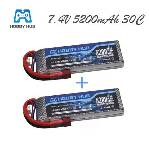 7.4 V 5200 mAh 30C 2S 1P Lipo Battery 1/10 1/8 Scale For Traxxas Slash 4x4 RC Cars Hard Case Parts 1