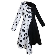 Women Evil Madame Cruella De Vil Costume Cosplay Gown Black White Maid Dress  Halloween Party Fancy 