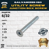 6/32 Junction Box Screw Utility Screw Machine Screw Flat Head Galvanized (GI) Iron Steel Flat Head S