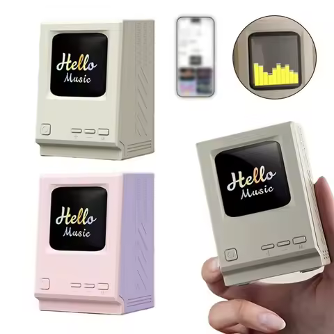 Retro Computer Lyrics Speaker Clock Computer-Inspired Desk Decoration Portable Speaker Mini