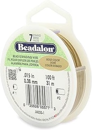 Beadalon 7 Strand Bead Stringing Wire, 0.015 in / 0.38 mm, Gold Color, 100 ft / 31 m, .015 in / 0.38