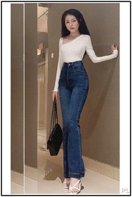 Quần jean nữ lưng cao ỐNG LOE LAI BẢN TO siêu hot trend mẫu mới HH 41