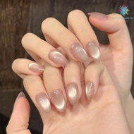 10PCS Pink Cat Eyes Almond Fake Nails Sweet & Charming Reusable False Nails for Stage Performance We