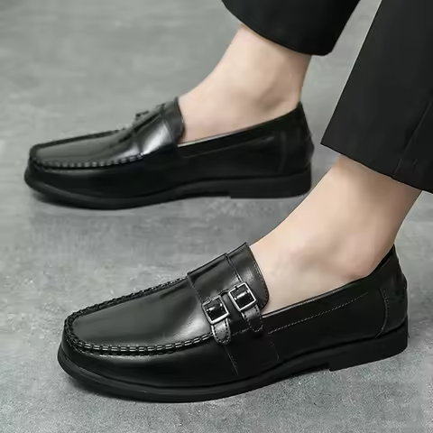 British Male Monk Strap Loafers Pointed Patent Leather Shoes Men Wedding Dress Prom Formal Footwear 