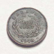 Sarawak Old Coin Rajah CV Brooke Half Cent (1/2 Cent) Year 1933 - Circulated Condition