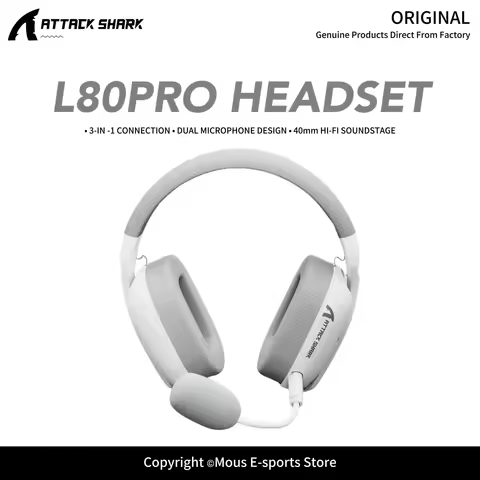 L80Pro ATTACK SHARK 3-IN-1 Gaming Headset Ultra-Lightweight 203g Breathable 25Hrs Battery 40mm Hi-Fi