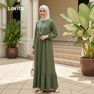 Lovito Muslim Modest Dress Ruffle Hem Green Dress LNE134019