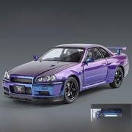 Nissan GTR Skyline โมเดลรถสปอร์ต R34 Alloy Simulation Toy Car สำหรับผู้ชาย เรียบเรียงแบบพร้อมใช้งาน 