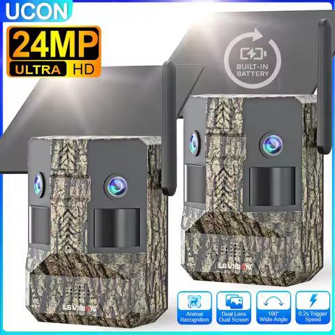 2PCS 4G LTE Cellular Trail Cameras Dual Screen Dual PIR Outdoor Hunting Wildlife Cameras AI Animal R
