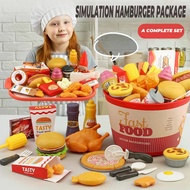 40/60/82pcs Kids Pretend Play Kitchen Toys Simulation Hamburg Pizza Fries Food Cooking Games Interac