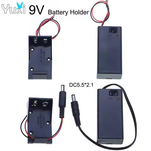 YuXi 9V Battery Clip Holder 6F22 9 Volt Battery Case Box With Wire Leads DC 5.5*2.1mm Plug With ON/O