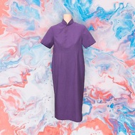 二手 紫色 粗面感 微挺 古董訂製 短袖 旗袍 G206