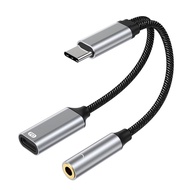 2 In 1 60W USB C to 3.5mm Headphone Type C Charger Adapter USB C to 3.5mm Aux Audio Jack Extension C