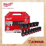 MILWAUKEE AUTOMOTIVE 6PT HEX 1/2'' DRIVE IMPACT SOCKET WRENCH KIT 14PCS SET 10MM TO 27MM (49-66-7013