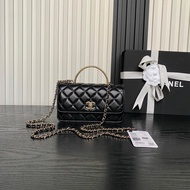 Light Luxury Chanel/Chanel Chanel/Chanel/Chanel 24B Rhinestone Handle Box Double c Full Diamond Chan