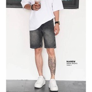 NAMEW กางเกงขาสั้นผู้ชาย กางเกงยีนส์ สีดำฟอก 2 รุ่น