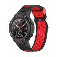 全城熱賣 - 適用於華米Amazfit T-Rex / T-Rex Pro / Ares 雙色三排孔硅膠錶帶（黑紅）