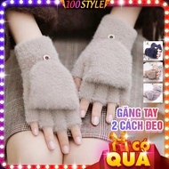 PoPo Fur Gloves 2 Ways to Wear Open Fingers and Cover Fingers